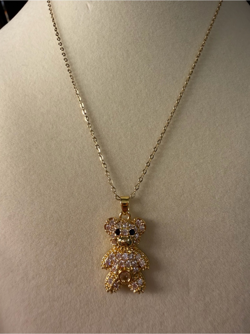 Gold Teddy Bear Crystal Pendant Necklace - Women Jewelry